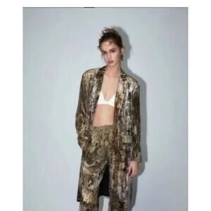 Zara Velvet Duster Coat And Matching Pants Small Boho Chic